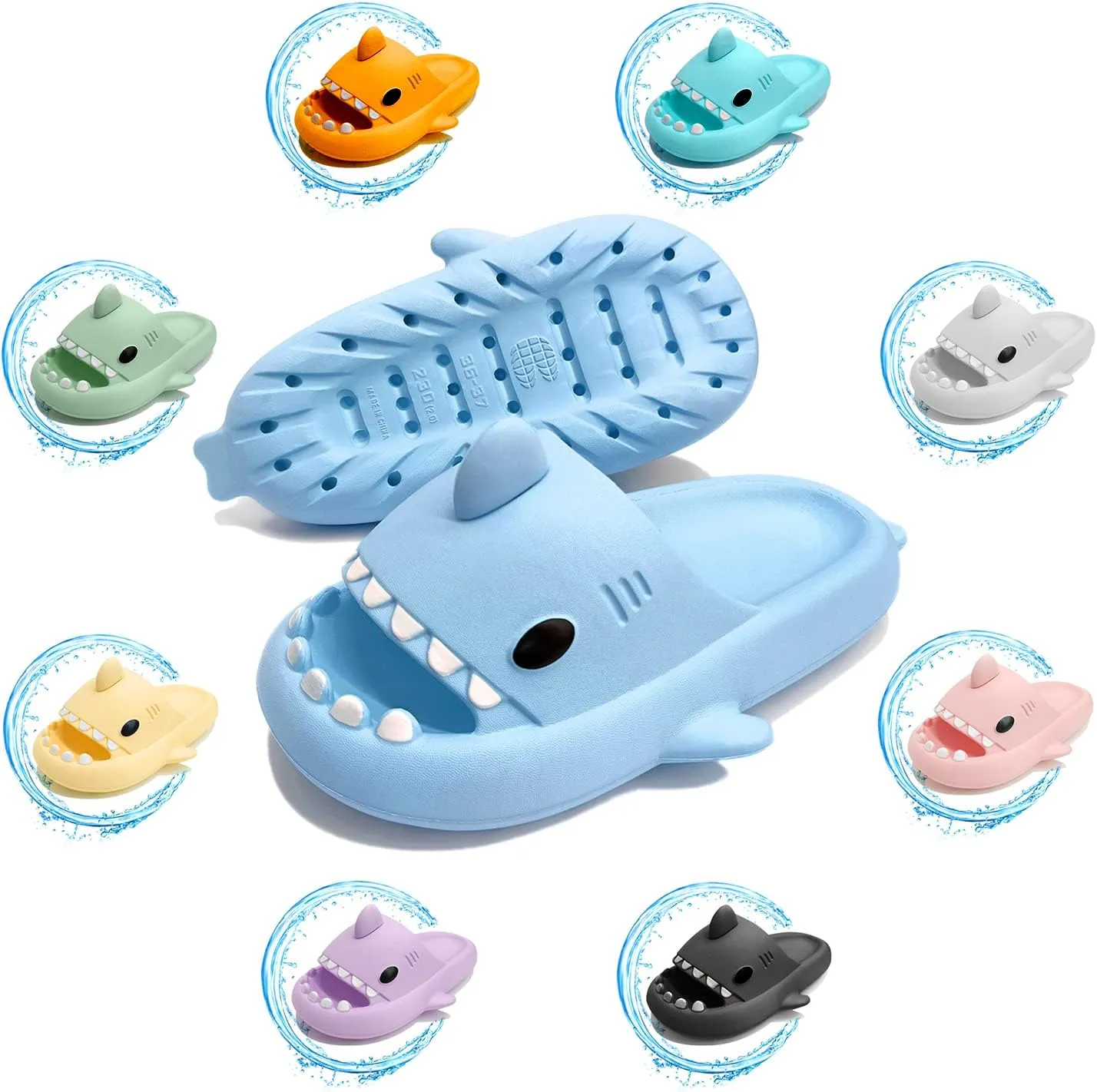 Soofylia Shark Slides - Adult Women Men Unisex Shark Slide Beach Sandals - Cloud Pillow House Slipper Non-Slip Spa Shower Shoes