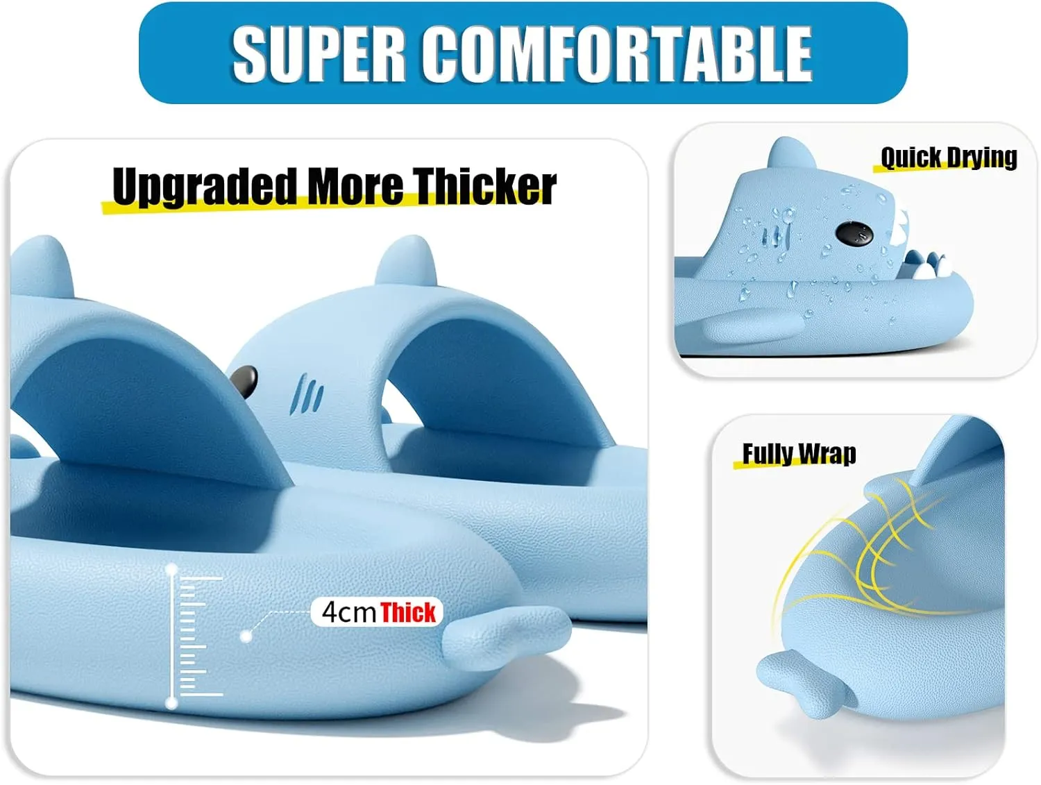 Soofylia Shark Slides - Adult Women Men Unisex Shark Slide Beach Sandals - Cloud Pillow House Slipper Non-Slip Spa Shower Shoes