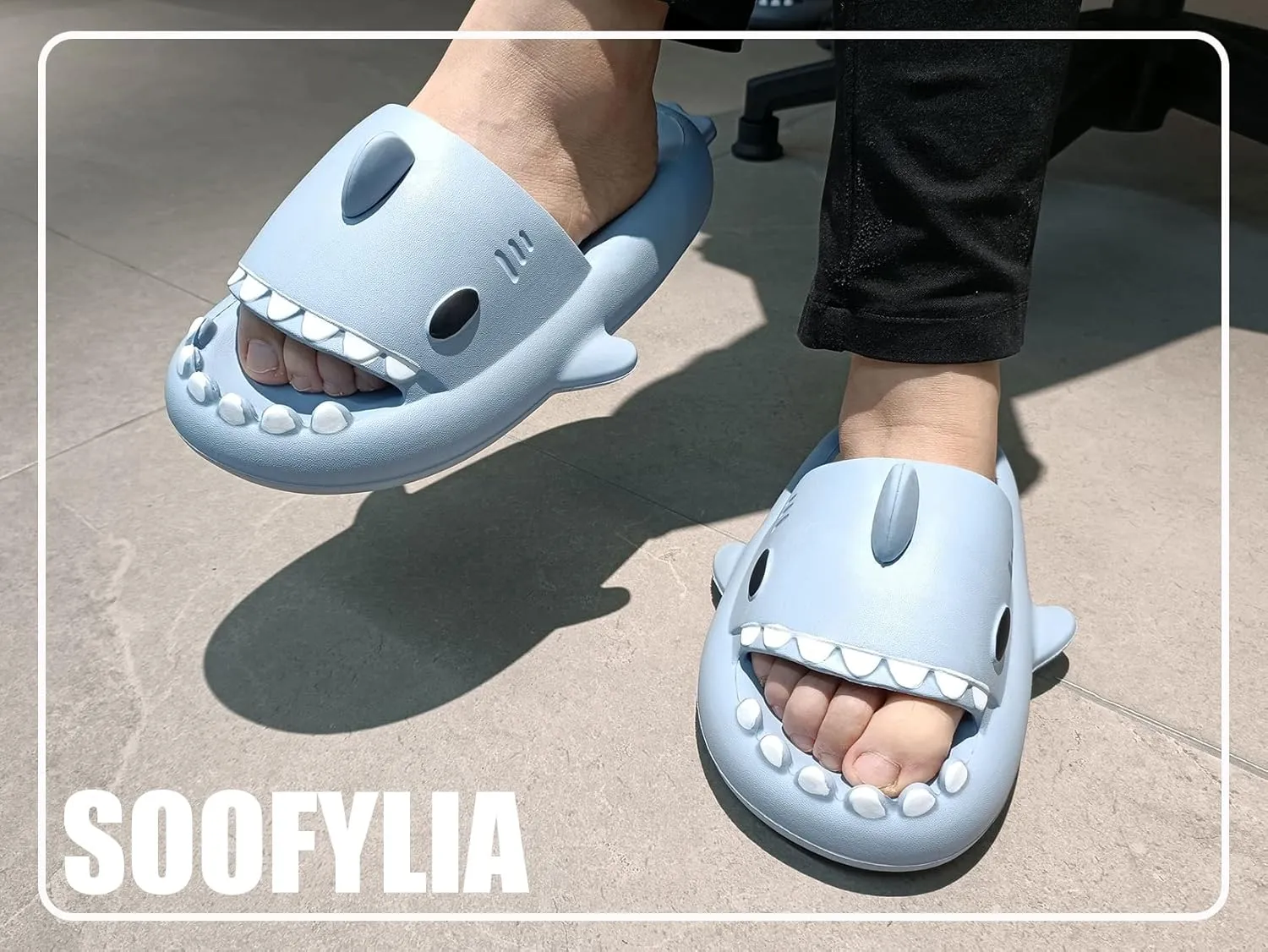 Soofylia Shark Slides - Adult Women Men Unisex Shark Slide Beach Sandals - Cloud Pillow House Slipper Non-Slip Spa Shower Shoes