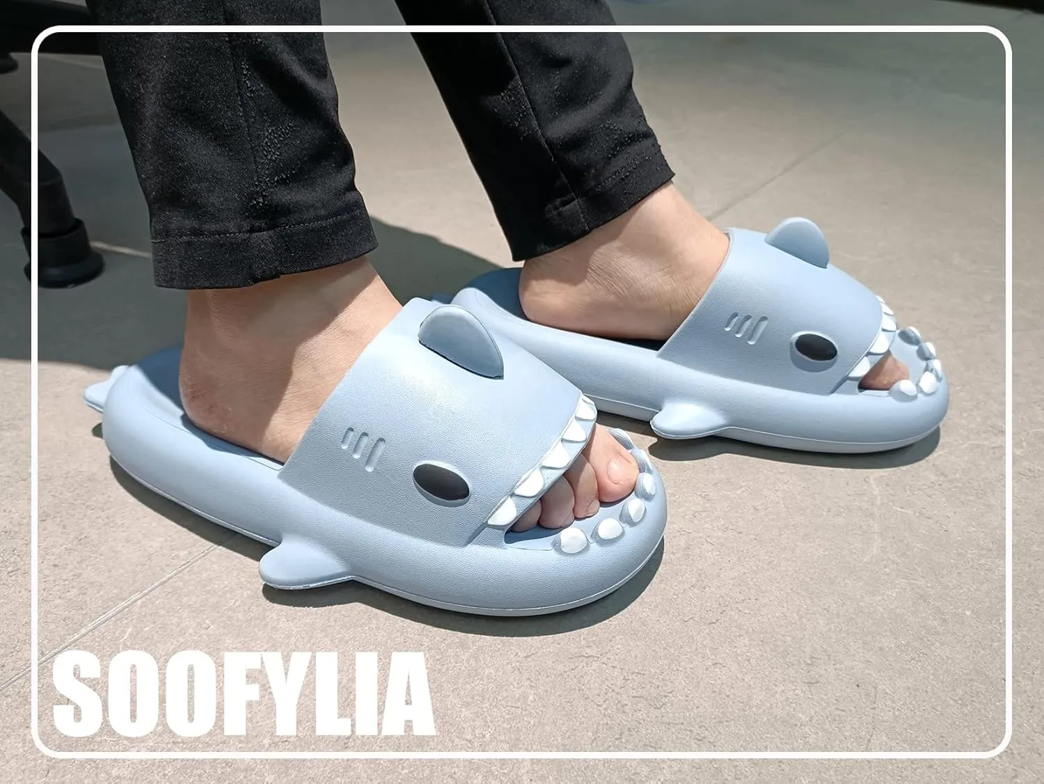 Soofylia Shark Slides - Adult Women Men Unisex Shark Slide Beach Sandals - Cloud Pillow House Slipper Non-Slip Spa Shower Shoes