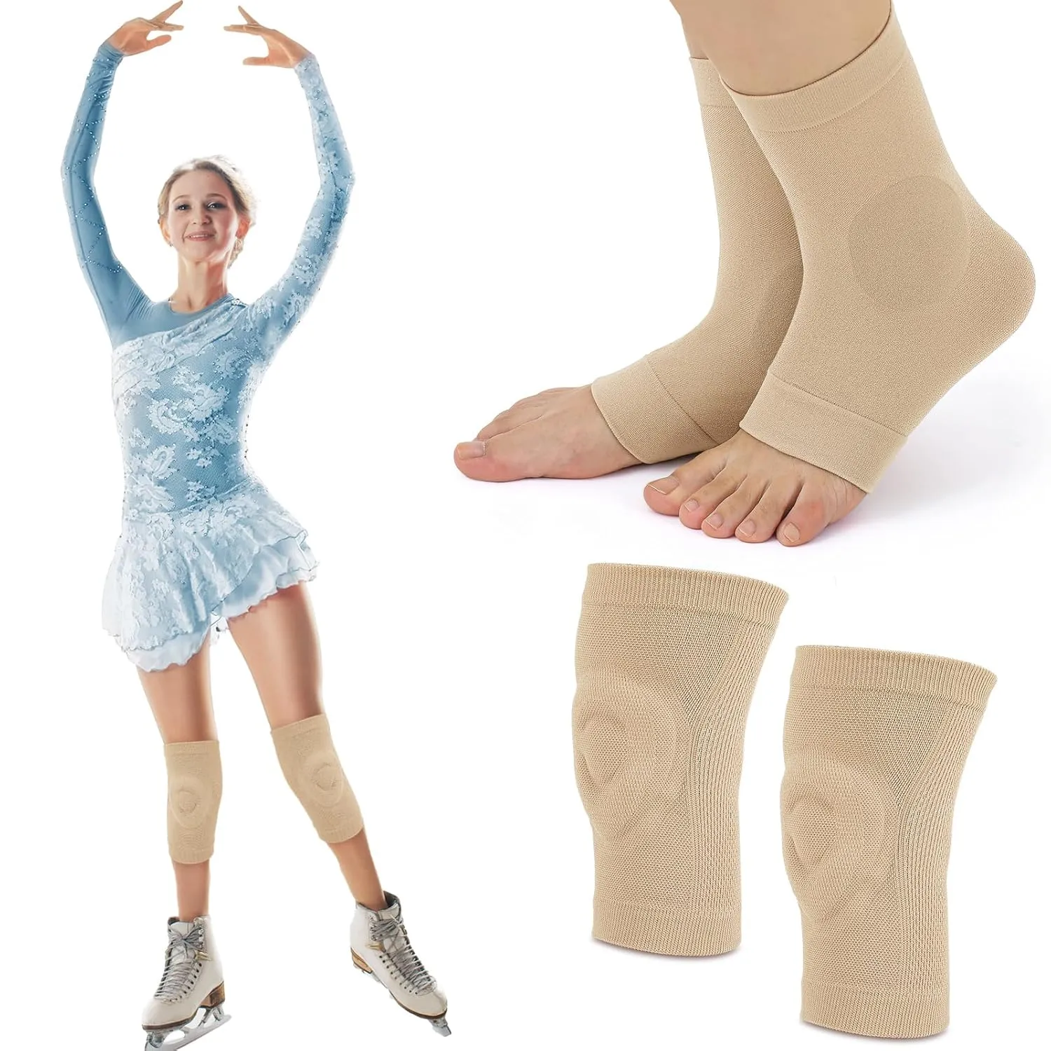 Sporting Protection Set Knee Pads and Ankle Gel Pad Socks for Ice Skating Roller Skating Dance Gymnastic Volleyball Mountain Climbing Running Hiking Accessories(S)