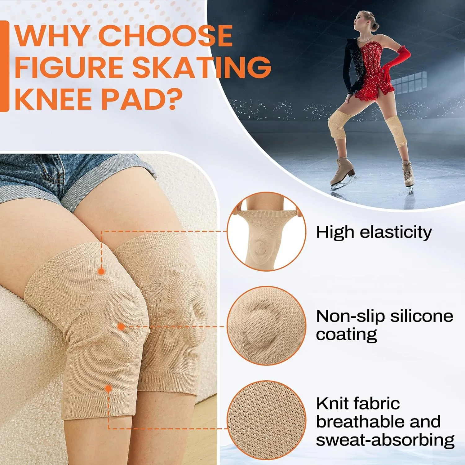 Sporting Protection Set Knee Pads and Ankle Gel Pad Socks for Ice Skating Roller Skating Dance Gymnastic Volleyball Mountain Climbing Running Hiking Accessories(S)