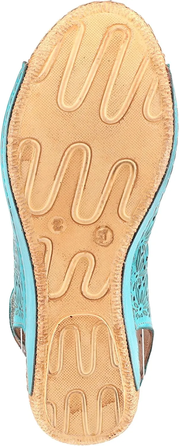 Spring Step Inocencia Women's Leather Wedge Sandals | Low Heel Sandals for Women with Floral Laser Cut Design, Hook and Loop Strap, Mediterranean Style