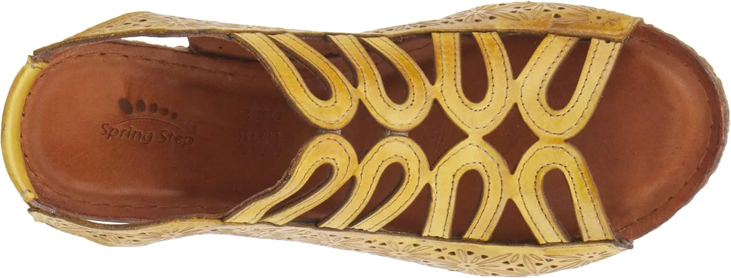 Spring Step Inocencia Women's Leather Wedge Sandals | Low Heel Sandals for Women with Floral Laser Cut Design, Hook and Loop Strap, Mediterranean Style