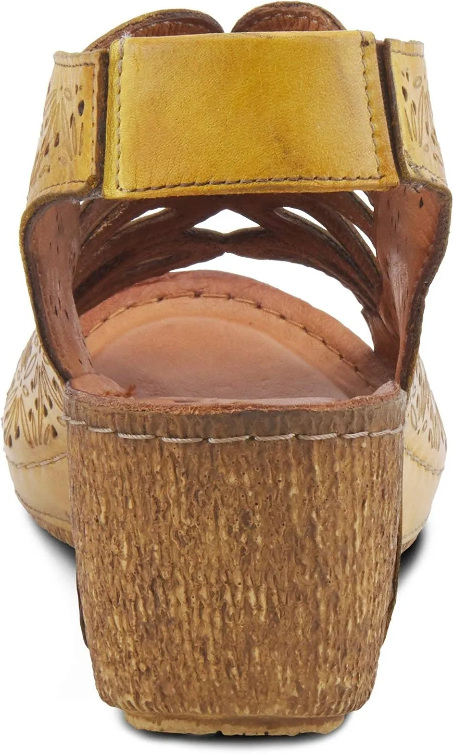Spring Step Inocencia Women's Leather Wedge Sandals | Low Heel Sandals for Women with Floral Laser Cut Design, Hook and Loop Strap, Mediterranean Style