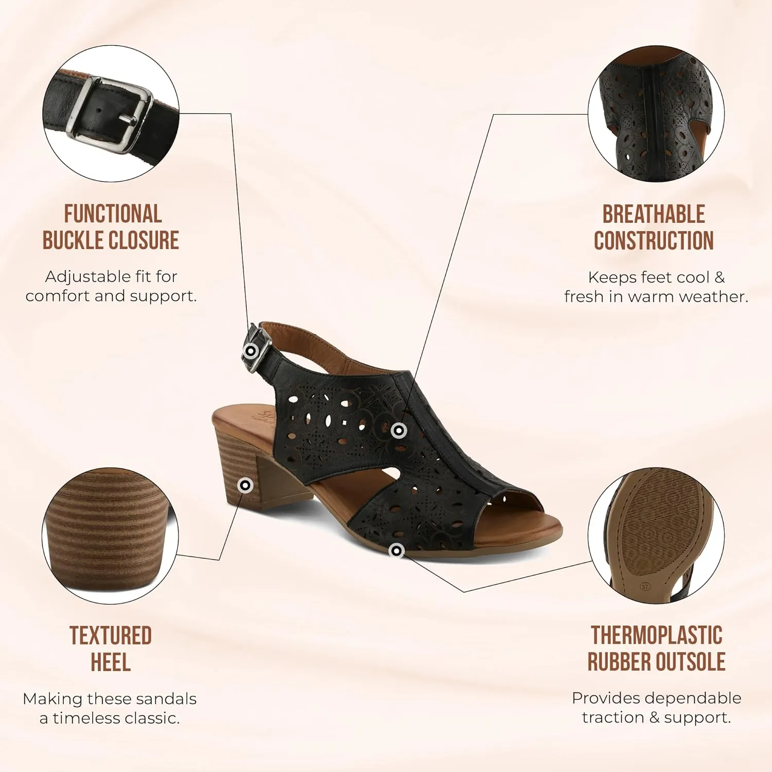 Spring Step Kovach Women's Leather Sandals – Comfy Buckle Sandals for Women
