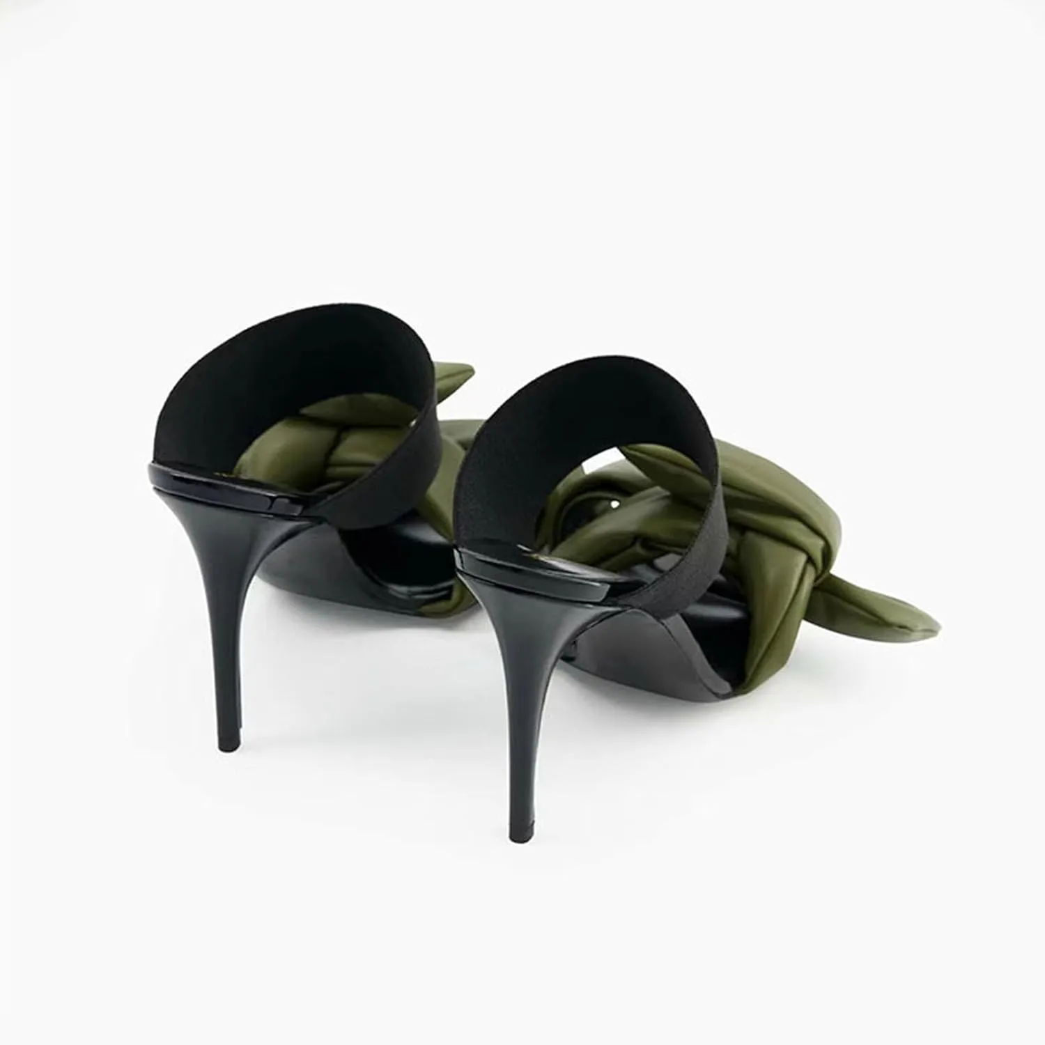 Square Toe Open Toe Stiletto Heel Color Block High Heel Slippers Summer Bow Large Size Women's High Heels