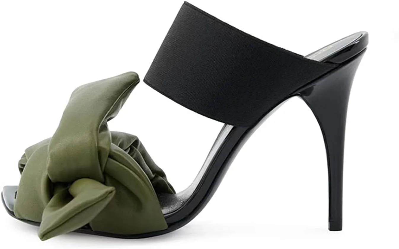 Square Toe Open Toe Stiletto Heel Color Block High Heel Slippers Summer Bow Large Size Women's High Heels