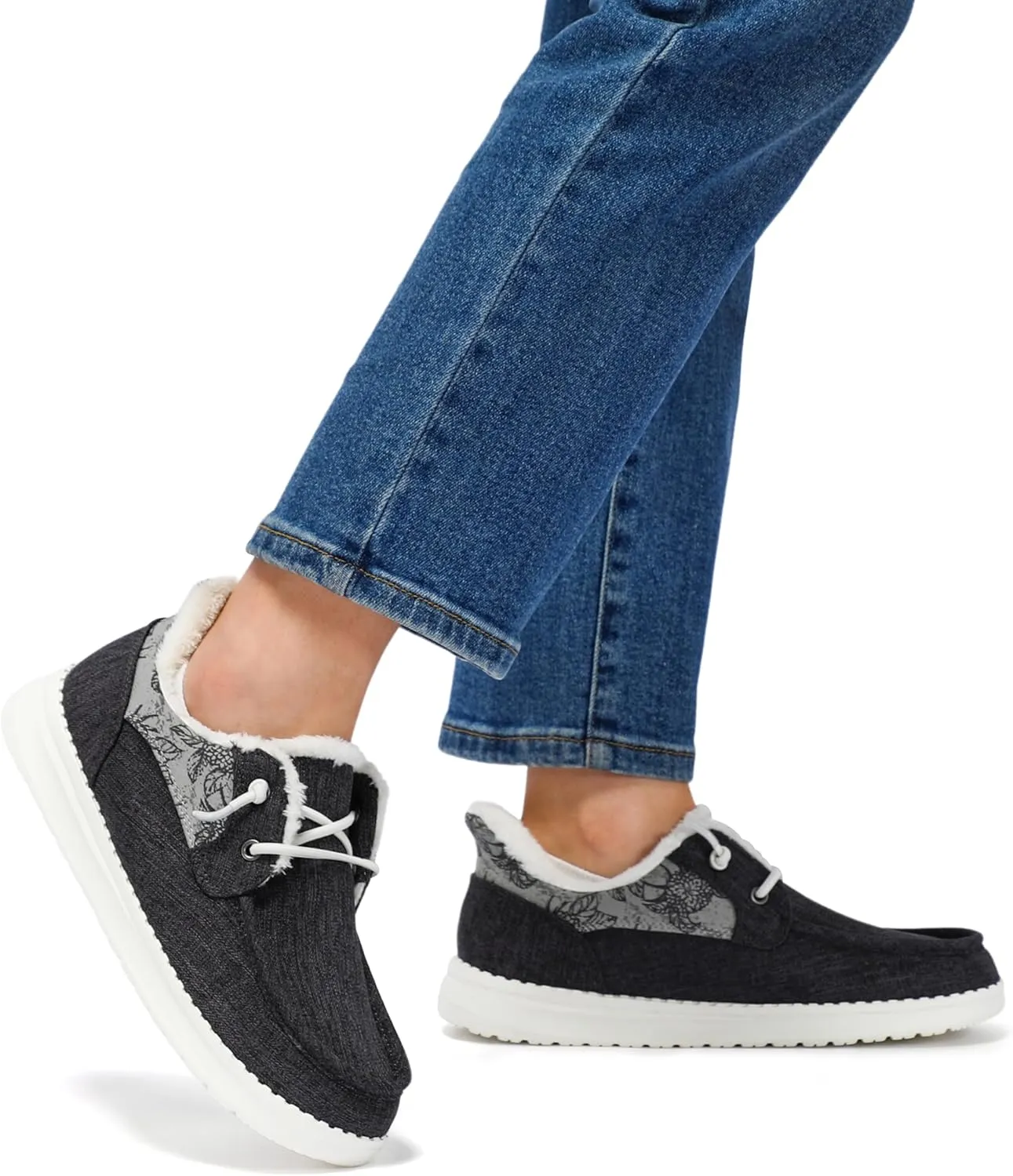 STQ Fur Lined Slip on Loafers for Women Plantar Fasciitis Relief Sneakers Comfort Orthopedic Maternity Shoes for Travel
