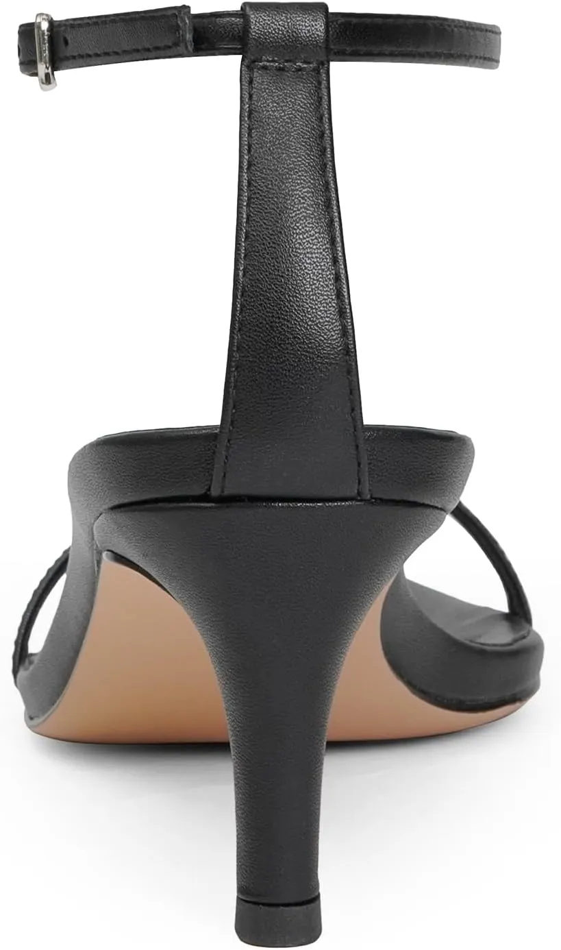 Strappy Heeled Sandals for Women with Open Pointed Toe, Interwoven T-Strap, Adjustable Ankle Strap, and Comfortable Low Kitten Heel