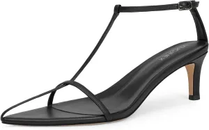 Strappy Heeled Sandals for Women with Open Pointed Toe, Interwoven T-Strap, Adjustable Ankle Strap, and Comfortable Low Kitten Heel