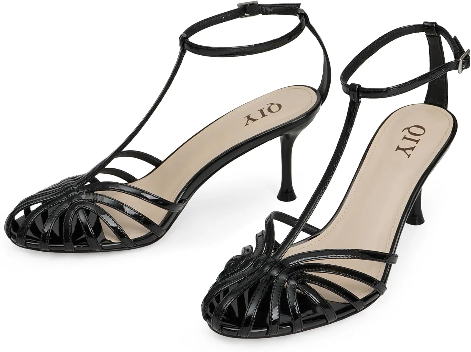 Strappy Heels for Women Cage Round Toe Heel Sandals Ankle T Strap Stiletto High Heels Dress Shoes