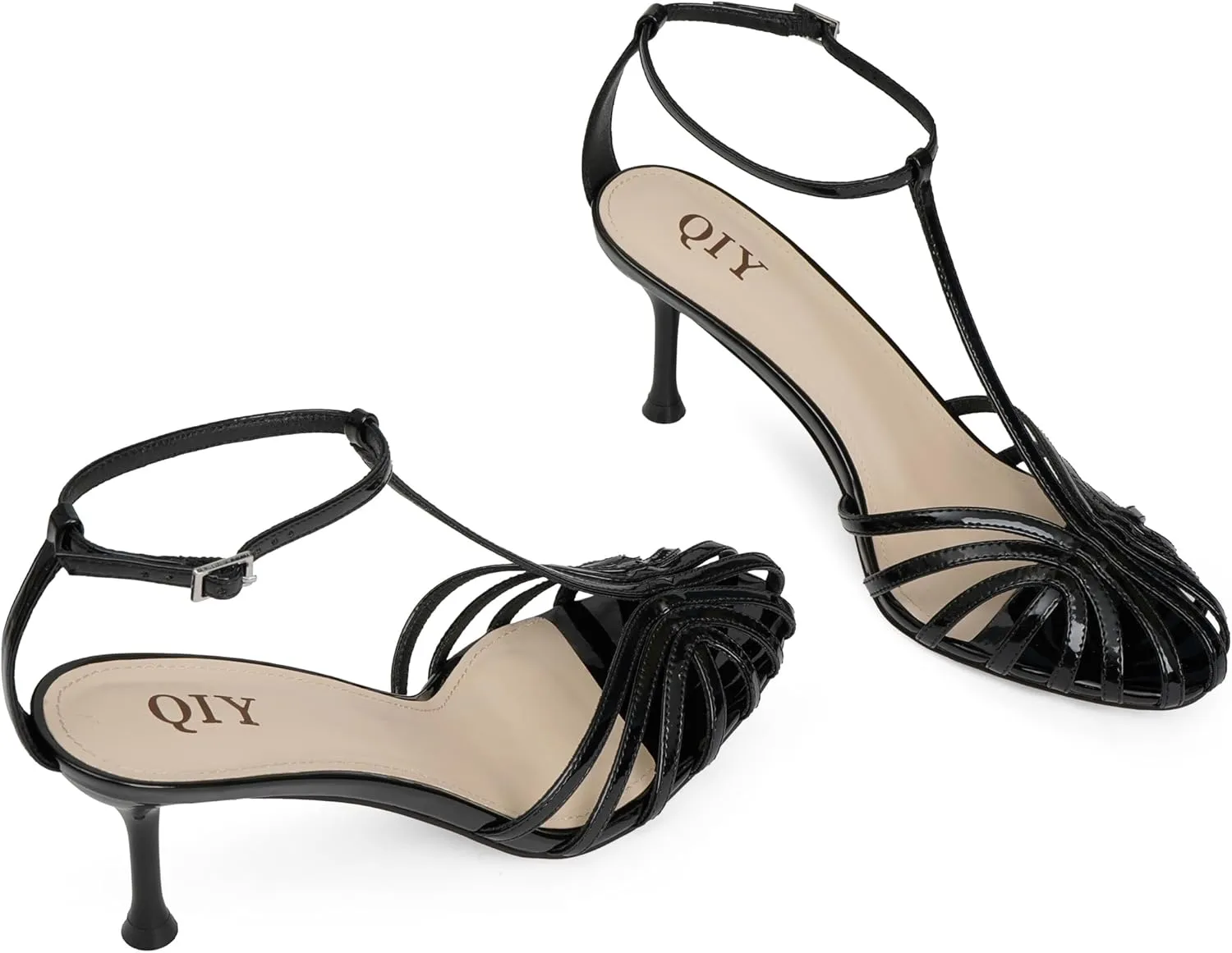 Strappy Heels for Women Cage Round Toe Heel Sandals Ankle T Strap Stiletto High Heels Dress Shoes