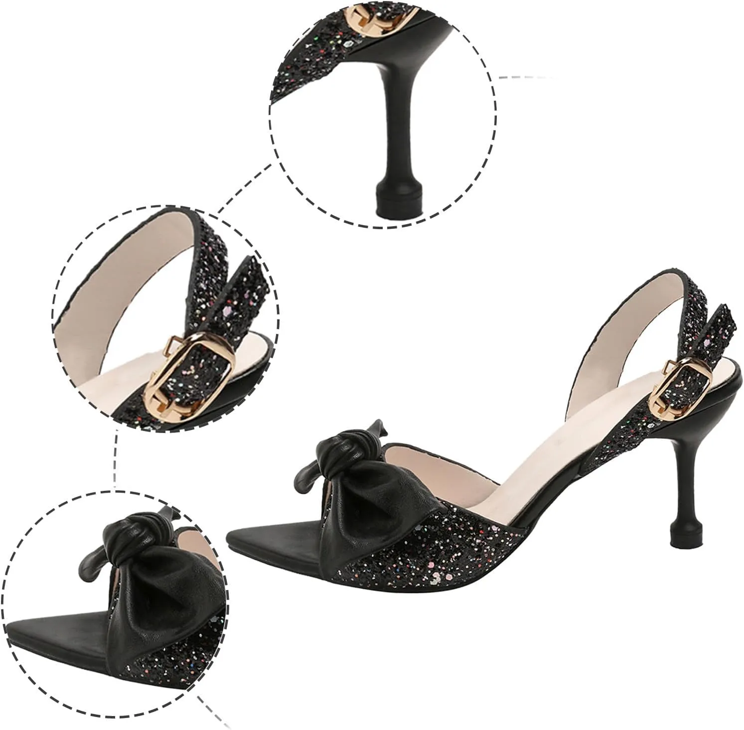 Strappy Heels For Women Women Sandals Pointed Toe Fashionable New Bow And Sequin Decoration Open Toe Breathable Buckle