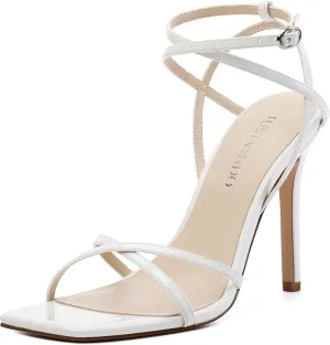 Strappy High Stiletto Heels, Ankle Strap Heeled Sandals for Women, Sexy Square Open Toe Heels for Wedding Party Dress