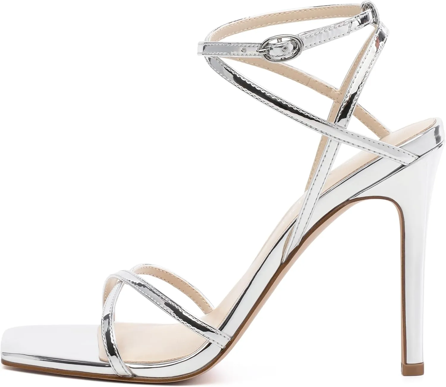 Strappy High Stiletto Heels, Ankle Strap Heeled Sandals for Women, Sexy Square Open Toe Heels for Wedding Party Dress