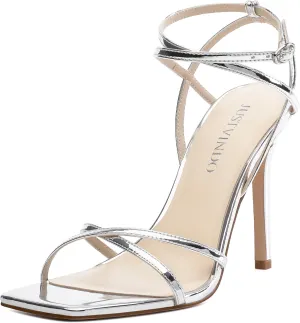Strappy High Stiletto Heels, Ankle Strap Heeled Sandals for Women, Sexy Square Open Toe Heels for Wedding Party Dress