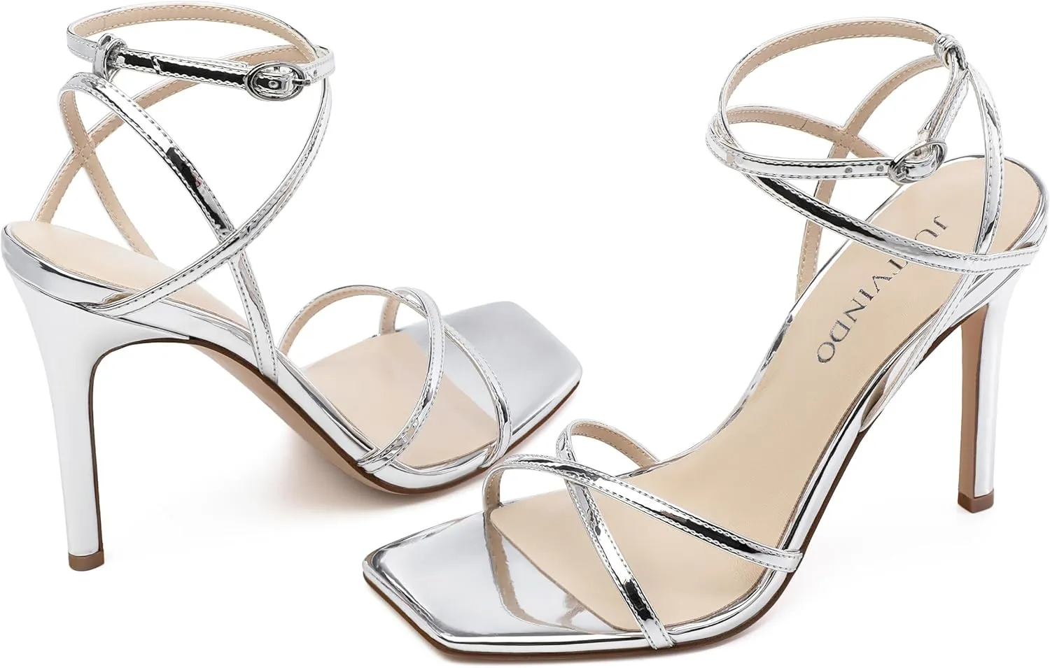 Strappy High Stiletto Heels, Ankle Strap Heeled Sandals for Women, Sexy Square Open Toe Heels for Wedding Party Dress