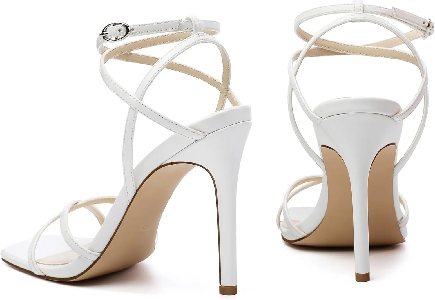 Strappy High Stiletto Heels, Ankle Strap Heeled Sandals for Women, Sexy Square Open Toe Heels for Wedding Party Dress