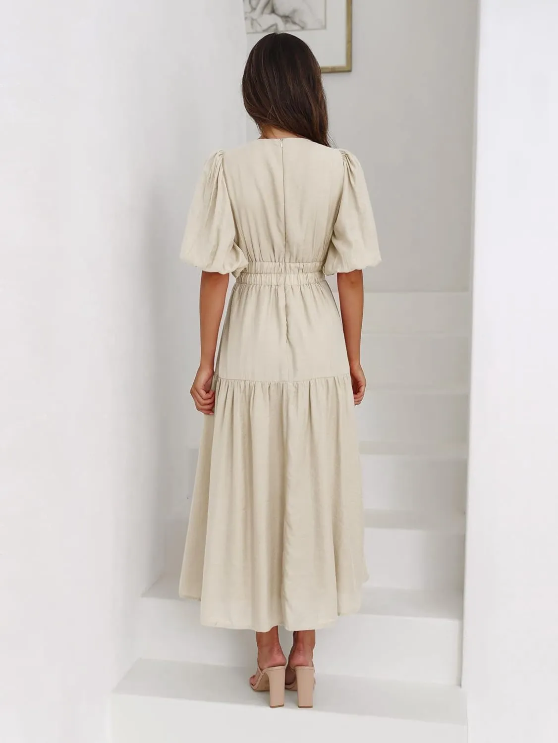 Summer 2025 Summer Deep V Neck Elegant Dresses for Women Casual Flowy Midi Dress Wedding Guest Dress S-XL