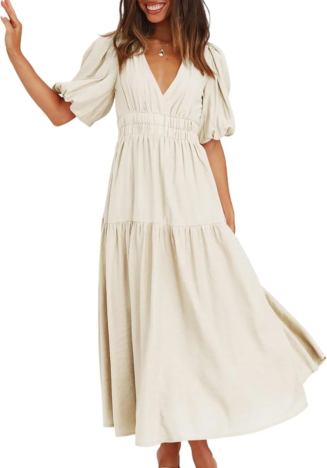 Summer 2025 Summer Deep V Neck Elegant Dresses for Women Casual Flowy Midi Dress Wedding Guest Dress S-XL