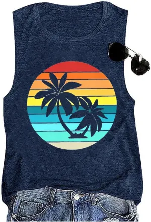 Summer Casual Funny Cute Tank Tops for Women Hiking Mountain Adventure Beach Vacation Letter Pint Graphic Tee Shirt