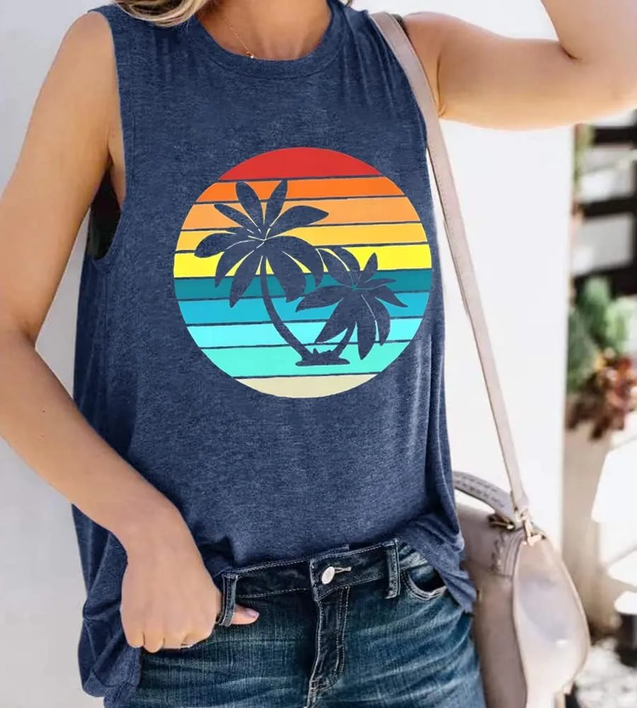 Summer Casual Funny Cute Tank Tops for Women Hiking Mountain Adventure Beach Vacation Letter Pint Graphic Tee Shirt
