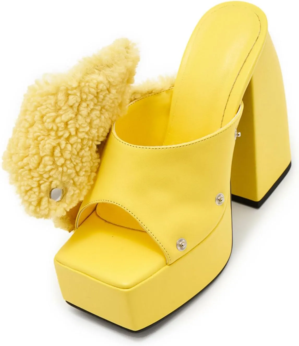 Summer Square Toe Thick Heel High Heels Women's One-line Flannel Slippers Large Size Detachable Sandals