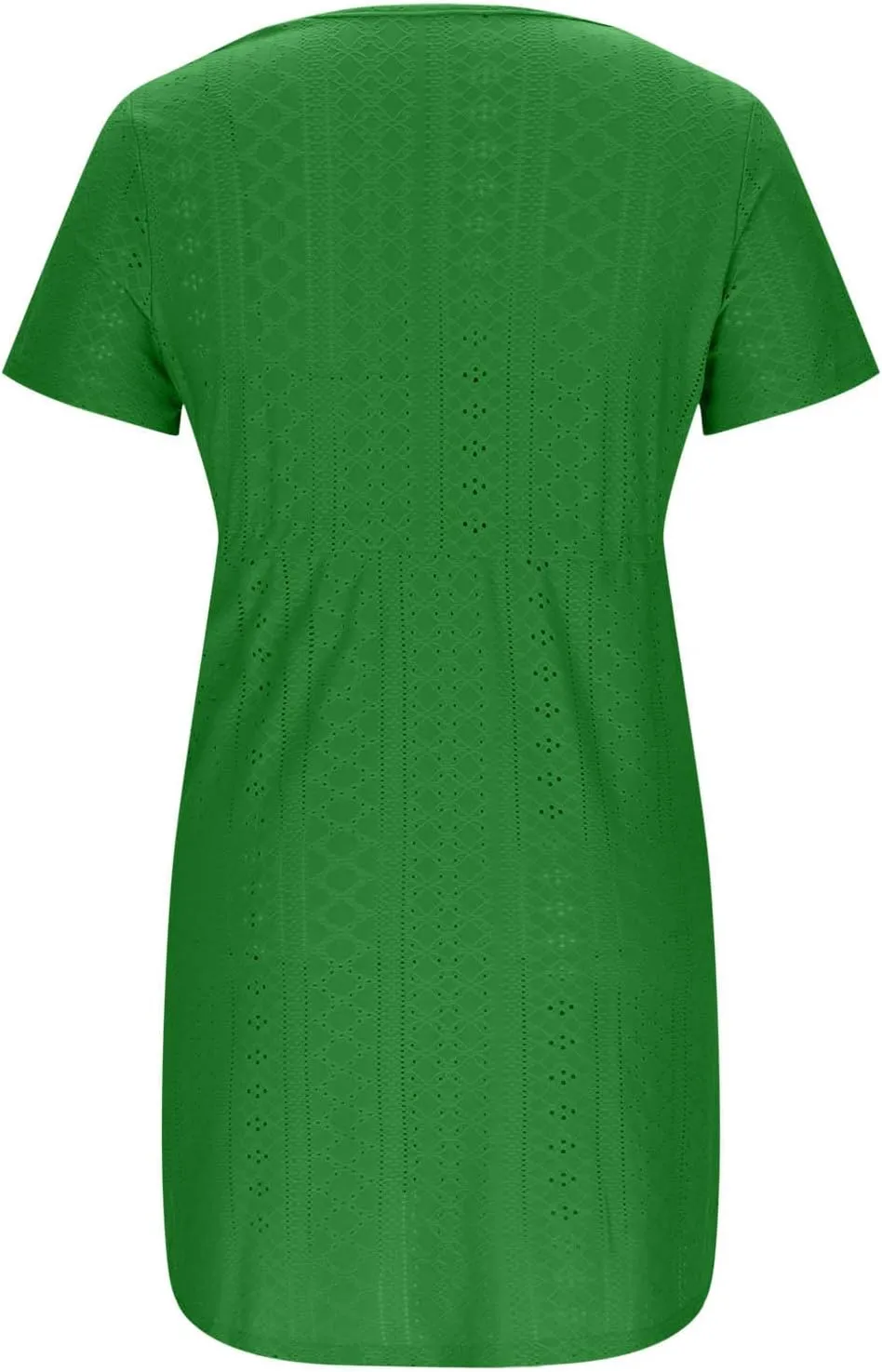 Sundresses for Women 2025 Beach Vacation Cover Ups Eyelet Tshirt Dress Casual V-Neck Drawstring Slit Flowy Mini Dress