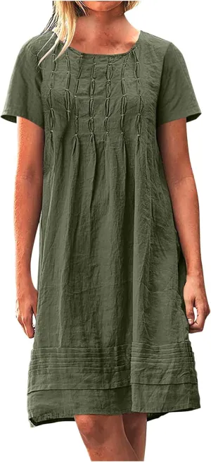 Sundresses for Women 2025 Vacation Summer Short Sleeve Pleated Front Dress Trendy Casual Loose t Shirt Dresses
