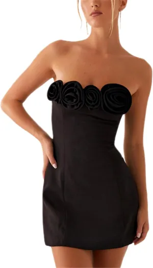 Thopavenoir Women Sexy 3D Rose Flower Mini Dress Stain Strapless Homecoming Short Dresses Elegant Prom Cocktail Party Gown