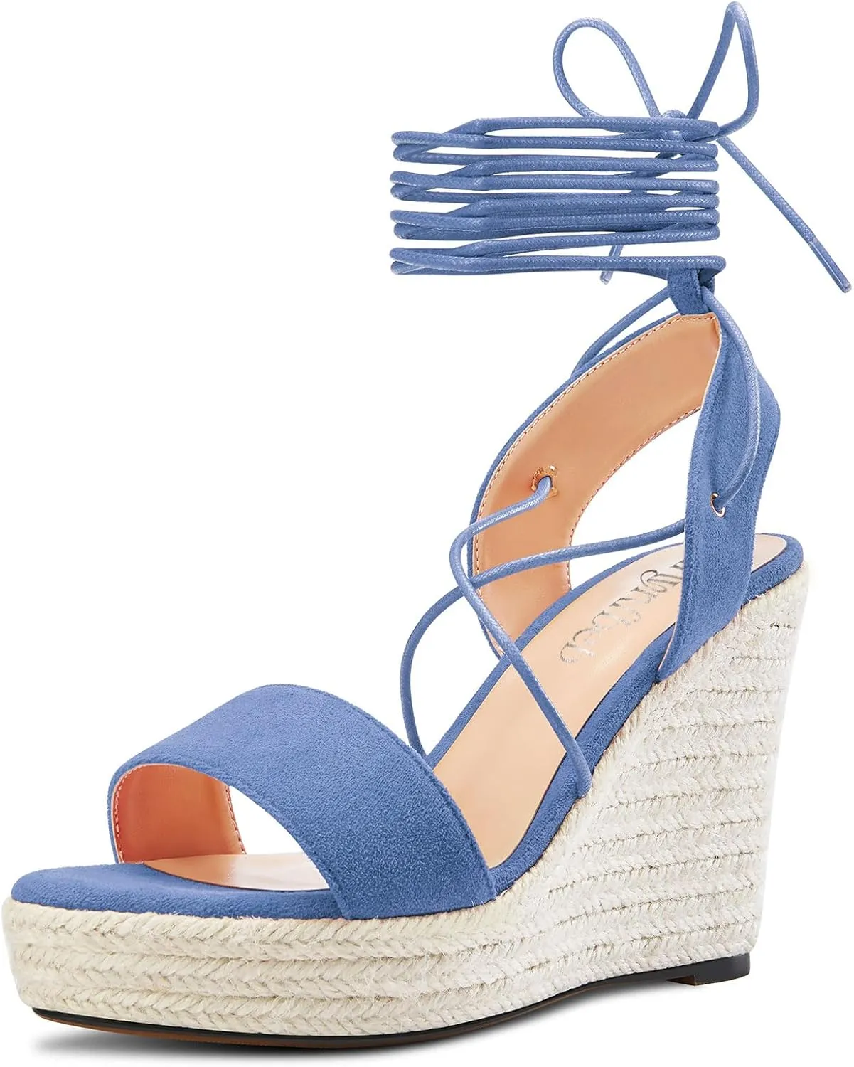 TNYNFBEB Womens High Wedge Heel Peep Open Toe Sandals Cross-Strap Lace-up Prom Basic Classic 3.9 Inches Heels