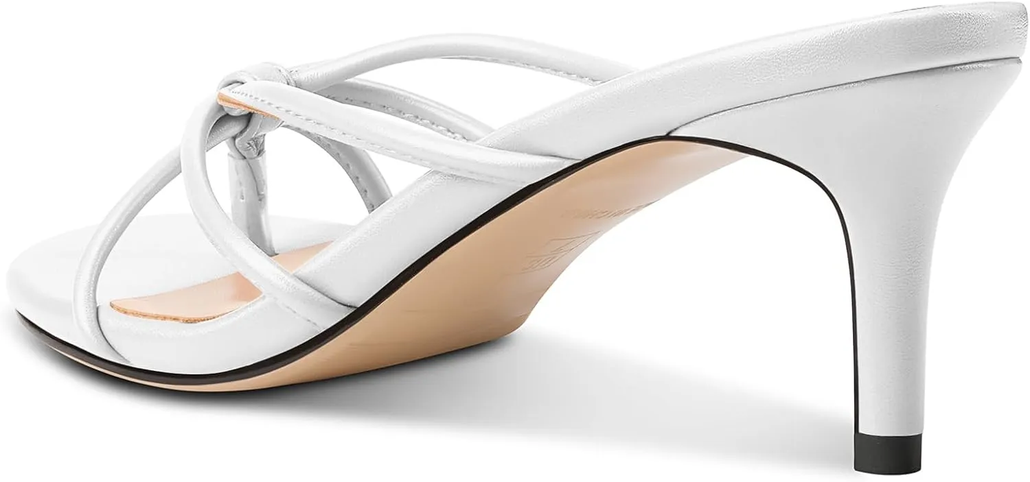 TNYNFBEB Women's Round Toe Flip Flop Strappy Mule Heels Slip-on Kitten Heel Thong Sandals Summer Dress Shoes 2.6 Inches
