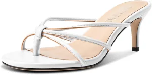 TNYNFBEB Women's Round Toe Flip Flop Strappy Mule Heels Slip-on Kitten Heel Thong Sandals Summer Dress Shoes 2.6 Inches