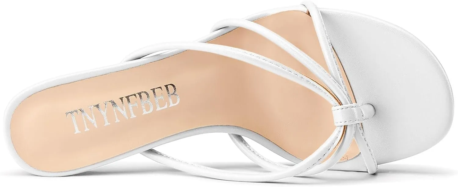 TNYNFBEB Women's Round Toe Flip Flop Strappy Mule Heels Slip-on Kitten Heel Thong Sandals Summer Dress Shoes 2.6 Inches