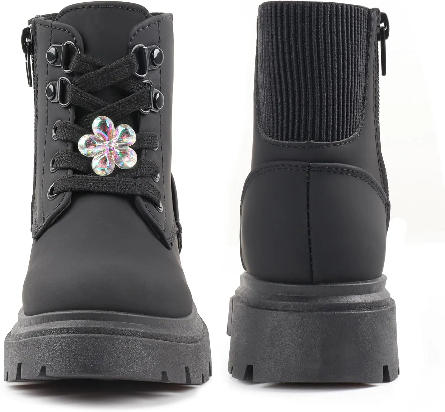 Toddler Boots Girl Side Zipper Lace Up Dress Combat Boots for Toddler/Little Kid/Big Kid