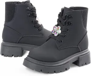 Toddler Boots Girl Side Zipper Lace Up Dress Combat Boots for Toddler/Little Kid/Big Kid