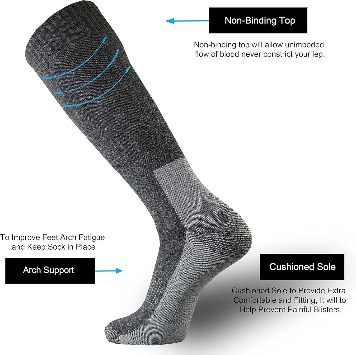 ToeSoleHeel Men Cotton Cushion Mid-Calf Socks OTC Knee High Steel Toe Western Work Boots Thermal Warm All Seasons