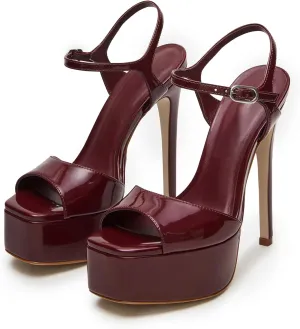 UBWDU Stiletto High Platform Heels for Women Square Open Toe Ankle Strap Heeled Sandals Prom Dress Shoes