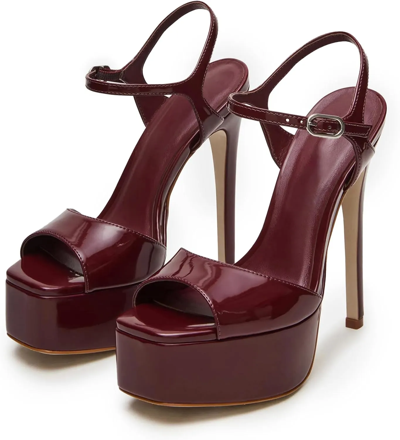 UBWDU Stiletto High Platform Heels for Women Square Open Toe Ankle Strap Heeled Sandals Prom Dress Shoes