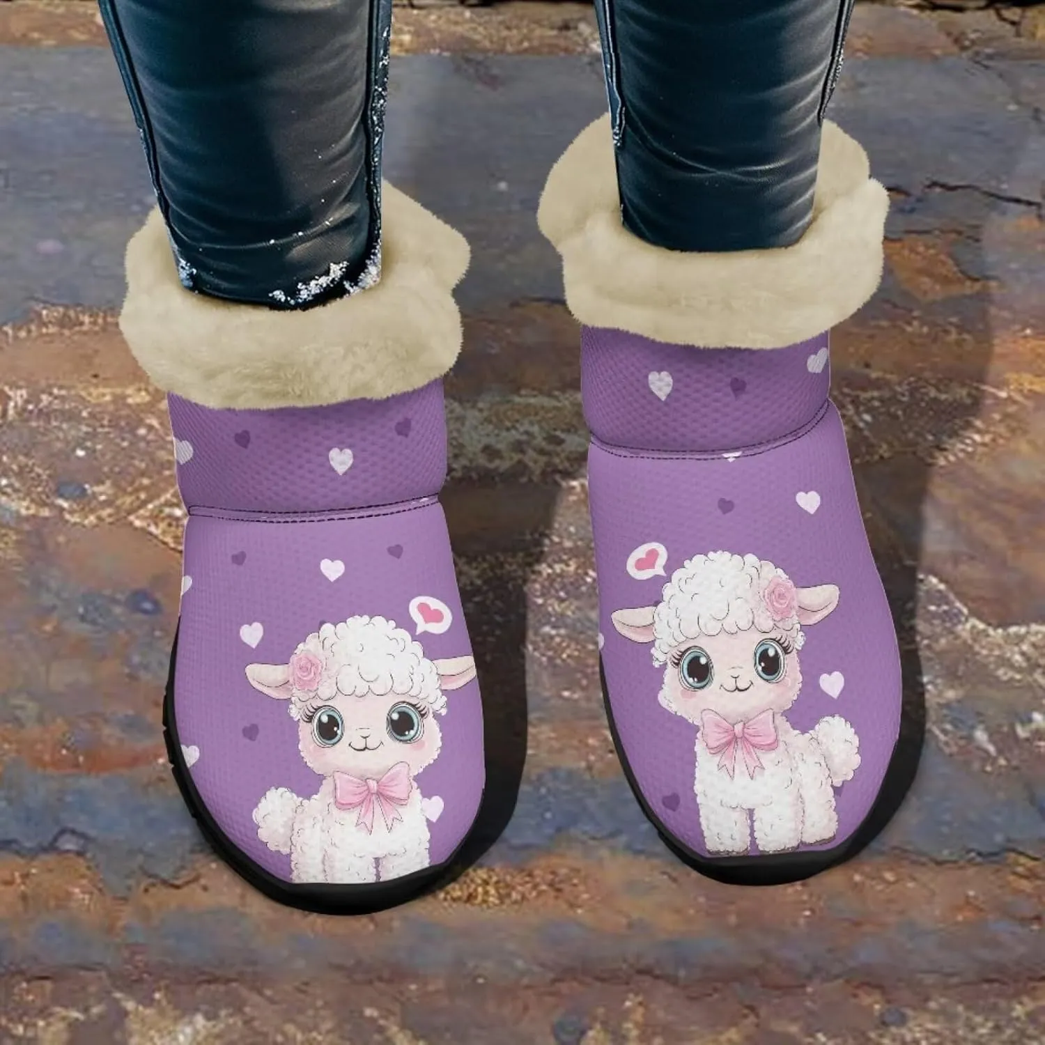 UNICEU Winter Boots for Women Warm Faux Fur Lined Snow Boots Casual Walking Shoes Flat Slip-on Booties Outdoor Shoes