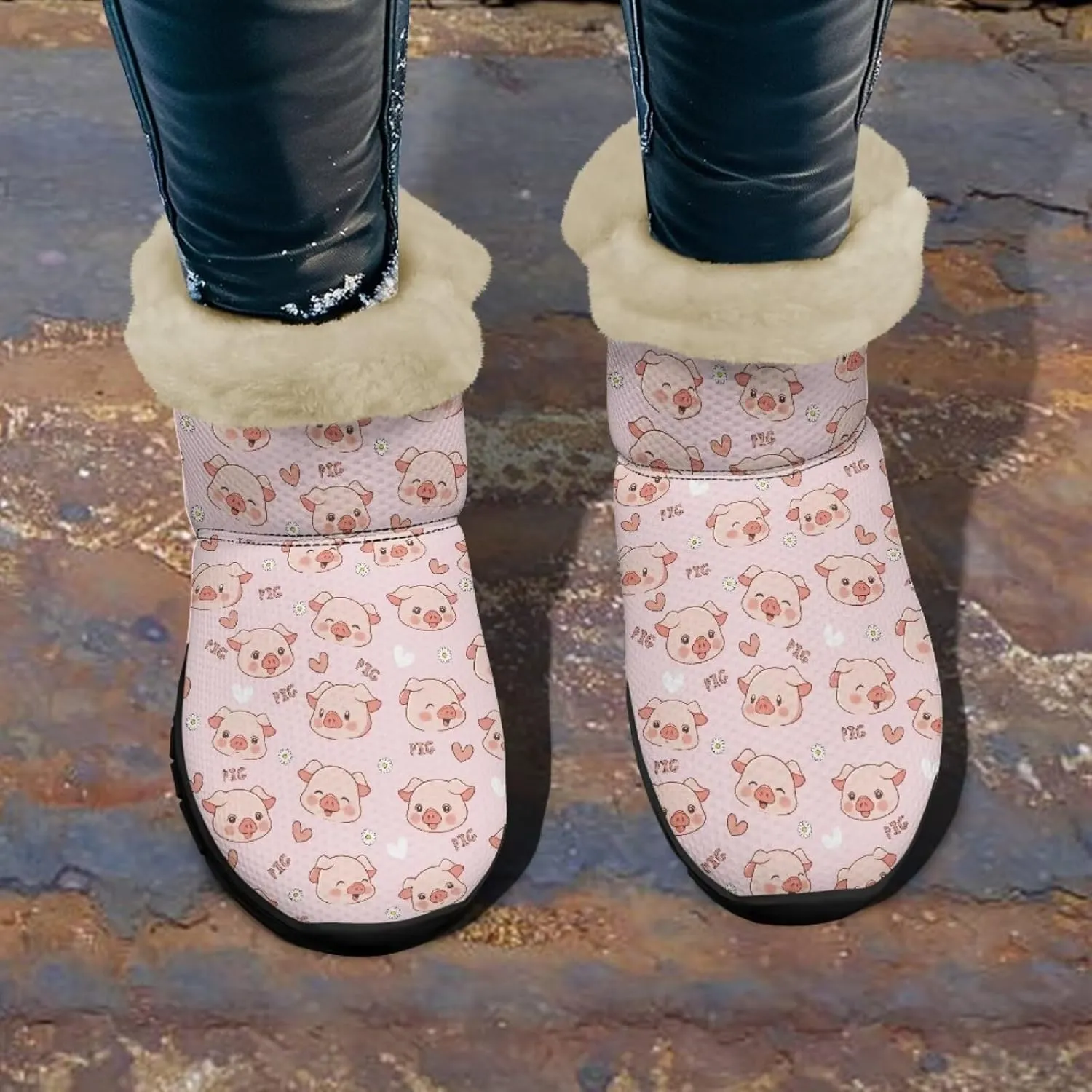 UNICEU Winter Boots for Women Warm Faux Fur Lined Snow Boots Casual Walking Shoes Flat Slip-on Booties Outdoor Shoes