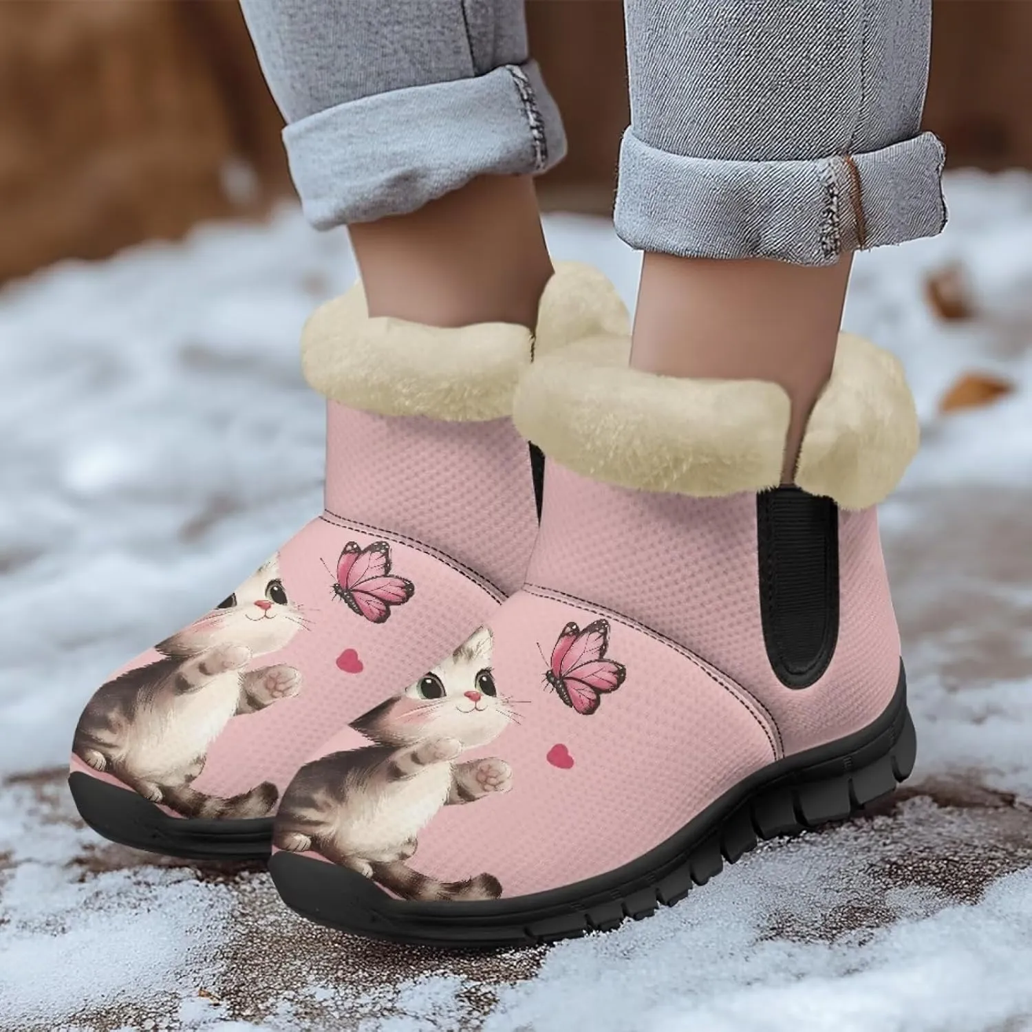 UNICEU Winter Boots for Women Warm Faux Fur Lined Snow Boots Casual Walking Shoes Flat Slip-on Booties Outdoor Shoes