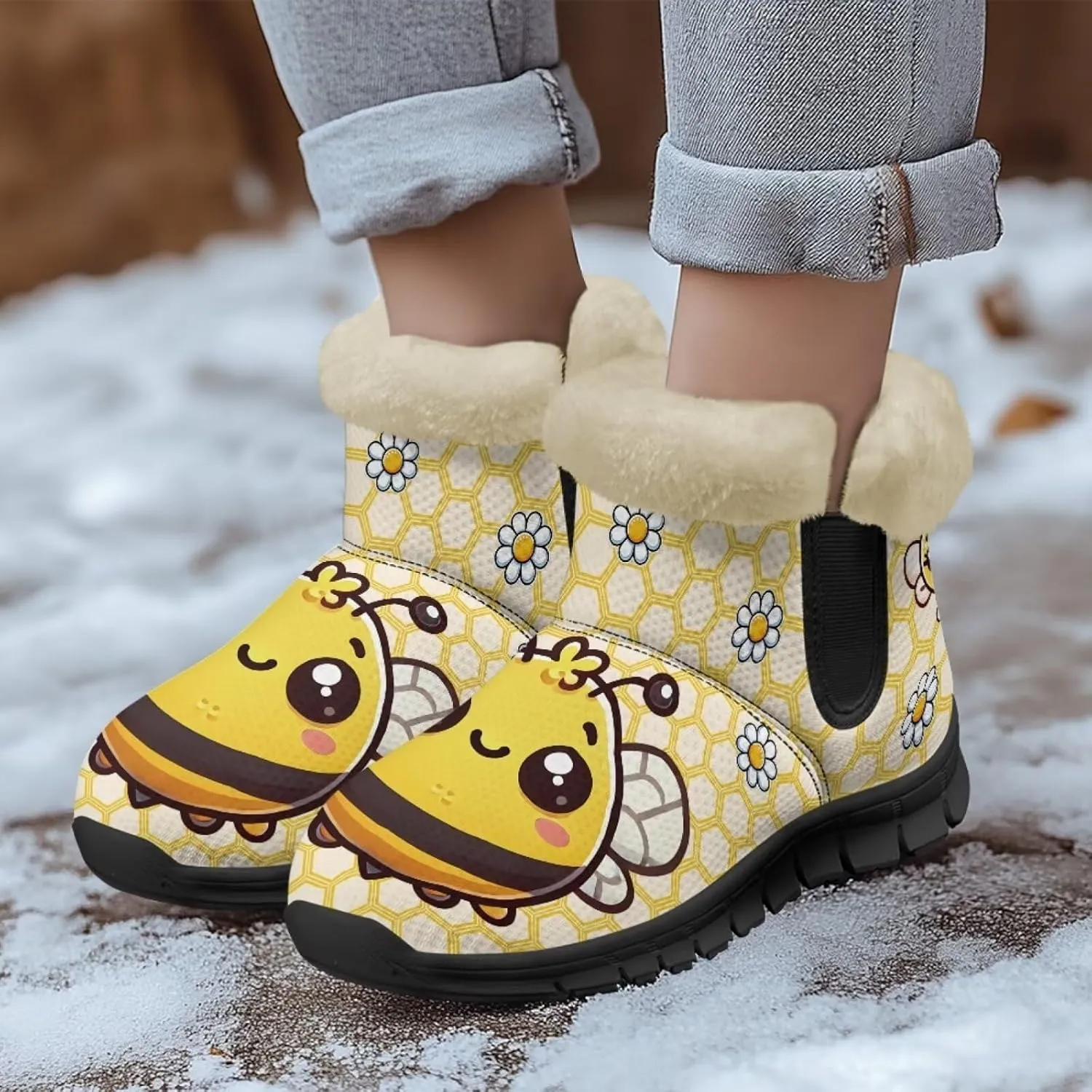 UNICEU Winter Boots for Women Warm Faux Fur Lined Snow Boots Casual Walking Shoes Flat Slip-on Booties Outdoor Shoes