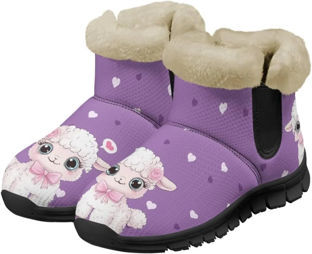 UNICEU Winter Boots for Women Warm Faux Fur Lined Snow Boots Casual Walking Shoes Flat Slip-on Booties Outdoor Shoes