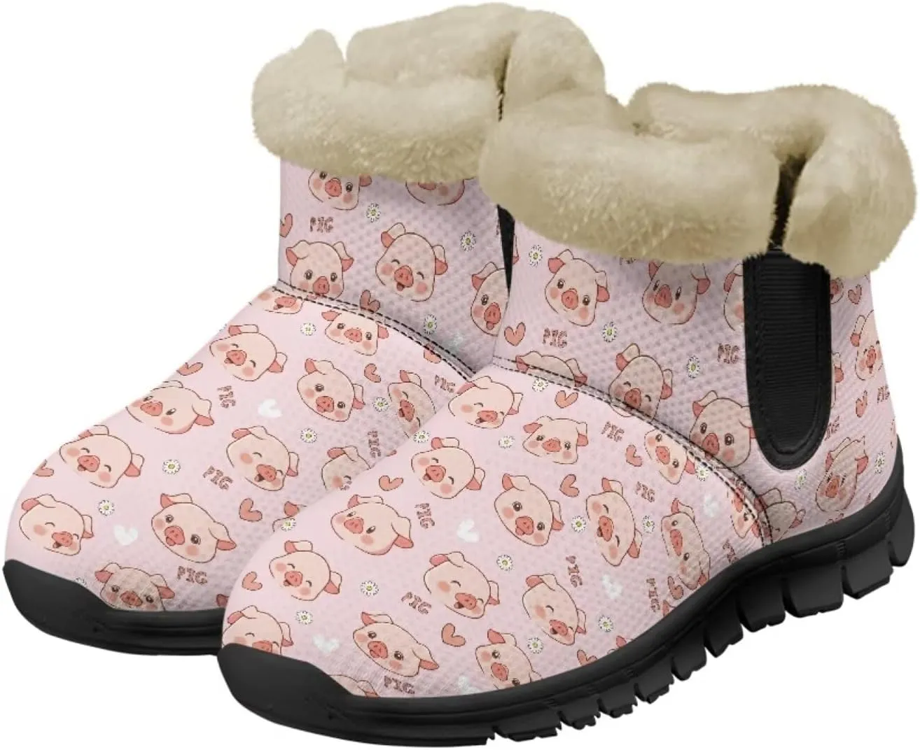 UNICEU Winter Boots for Women Warm Faux Fur Lined Snow Boots Casual Walking Shoes Flat Slip-on Booties Outdoor Shoes