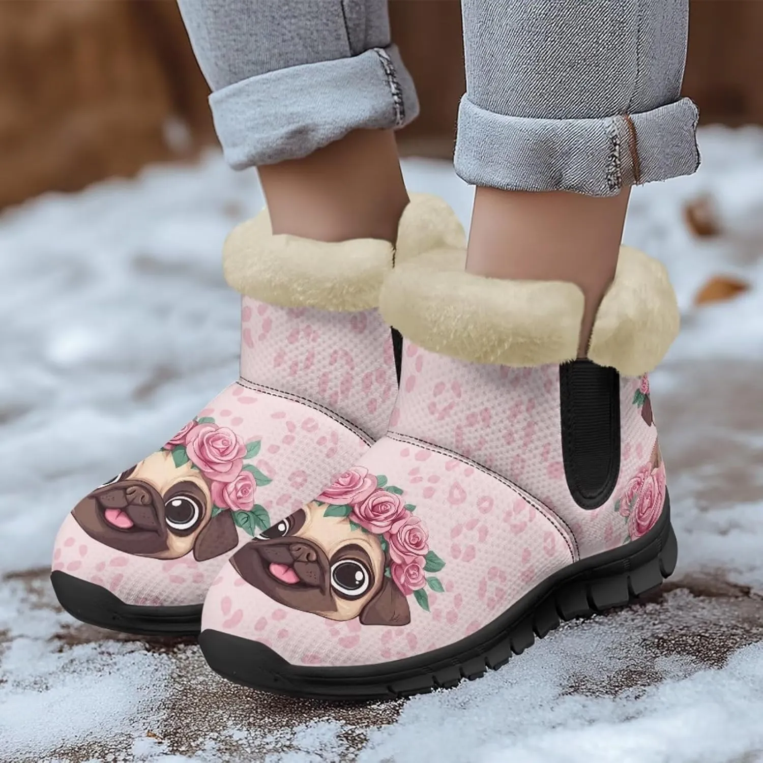 UNICEU Winter Boots for Women Warm Faux Fur Lined Snow Boots Casual Walking Shoes Flat Slip-on Booties Outdoor Shoes