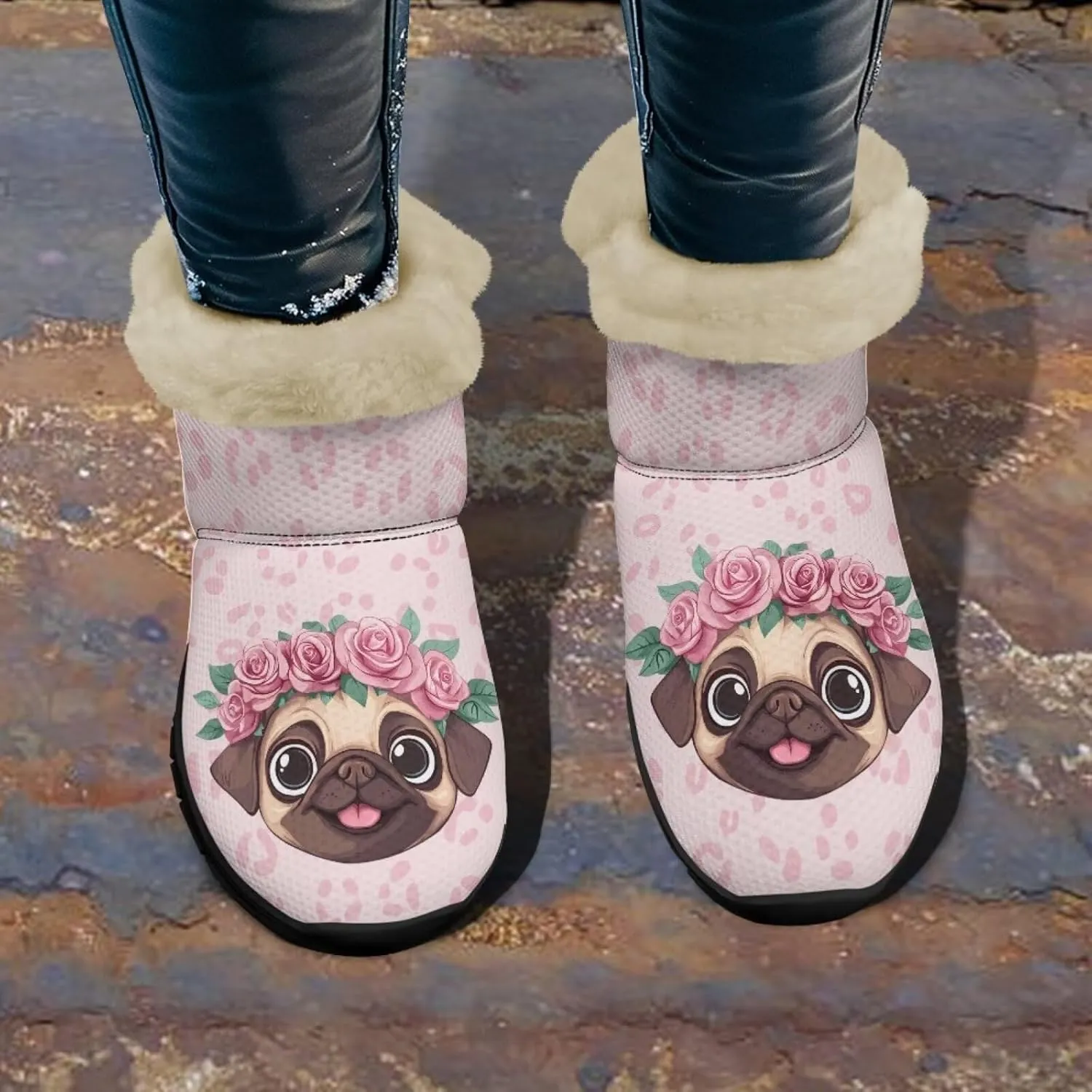 UNICEU Winter Boots for Women Warm Faux Fur Lined Snow Boots Casual Walking Shoes Flat Slip-on Booties Outdoor Shoes