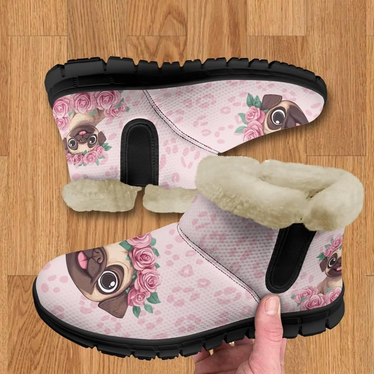UNICEU Winter Boots for Women Warm Faux Fur Lined Snow Boots Casual Walking Shoes Flat Slip-on Booties Outdoor Shoes