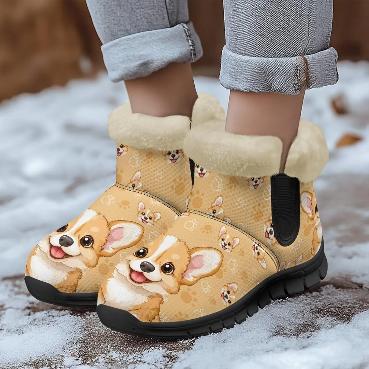 UNICEU Winter Boots for Women Warm Faux Fur Lined Snow Boots Casual Walking Shoes Flat Slip-on Booties Outdoor Shoes
